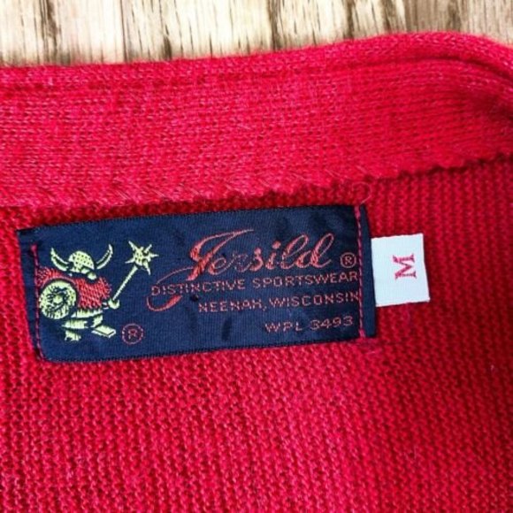 Jersild 60s Or 70S Vintage Red Acrylic Cardigan Sweater Medium Mister Rogers - Picture 6 of 12